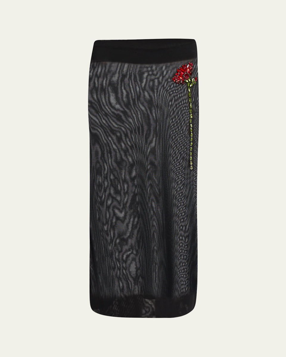 Sheer Column Rose Crystal Midi Skirt